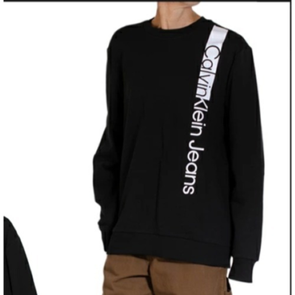 Calvin Klein Jeans Sweatshirt Mens L‎ Black Crewneck Logo Fleece Pullover